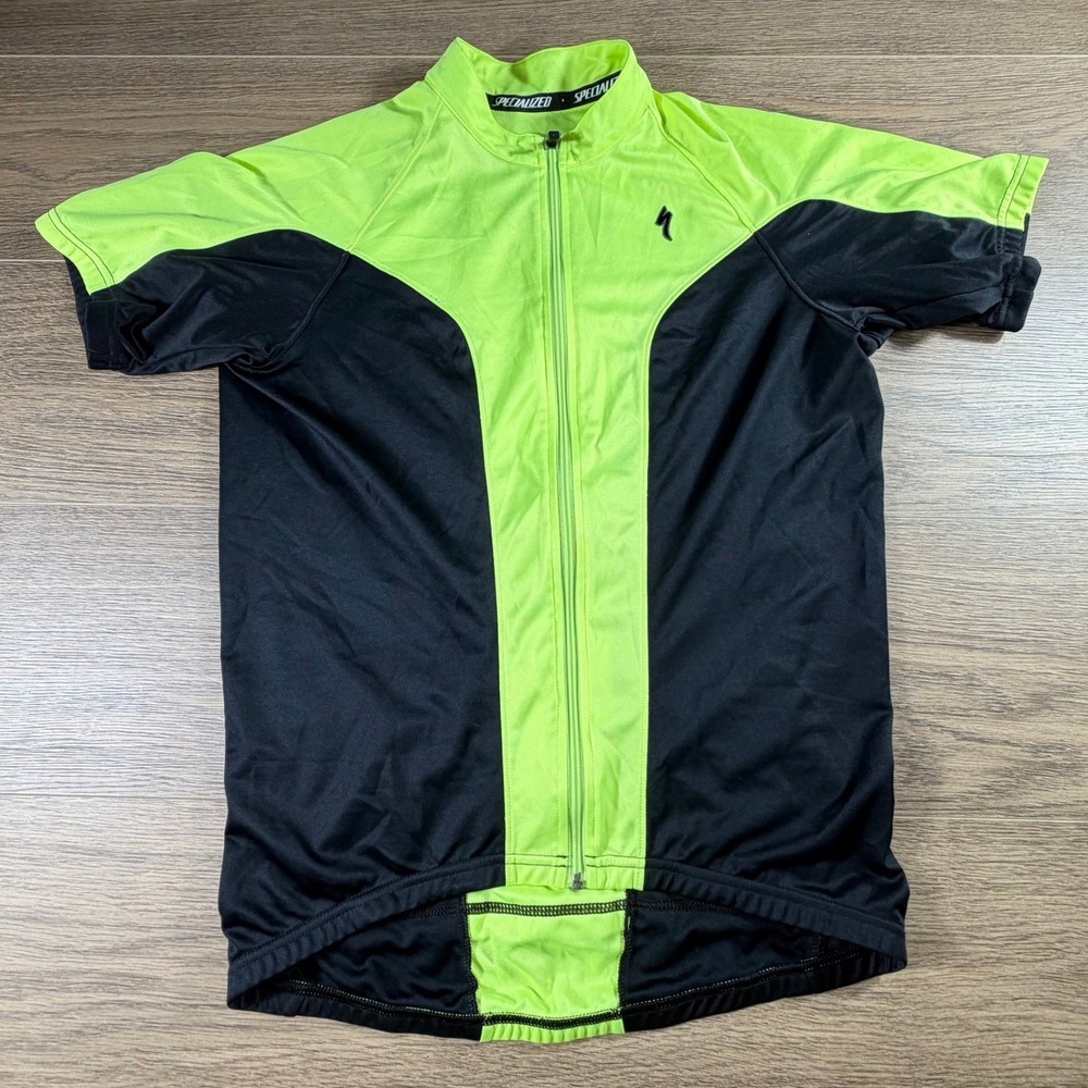 Specialized Mens Cycling Jersey Neon Yellow Black Short Sleeve Full Zip Medium